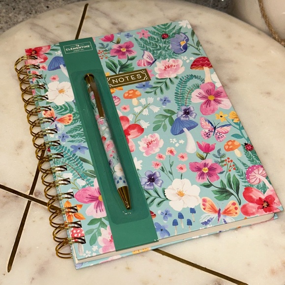 NWT Clementine Paper Mushroom Floral Theme Spiral Journal Notebook Pen Gift Set - Picture 3 of 8